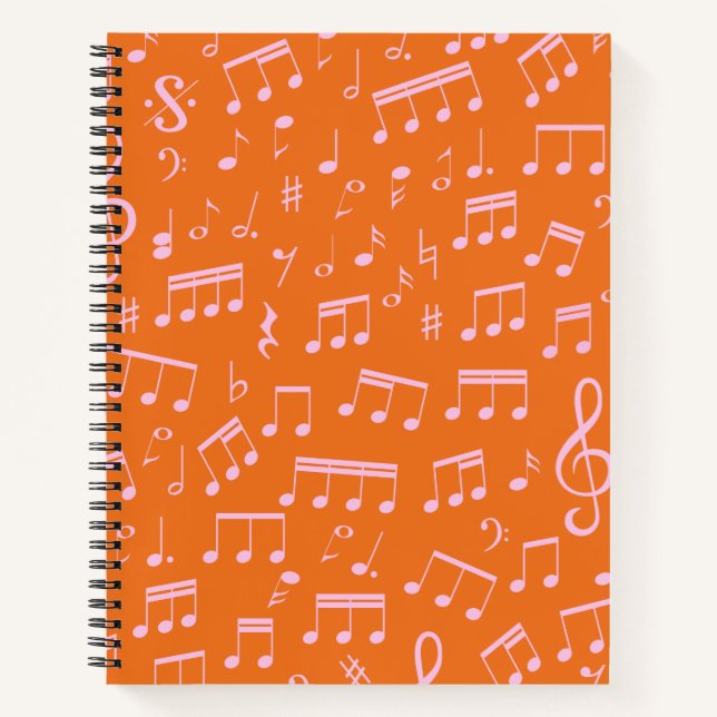 Carnet Notes musicales rose et orange du Motif (Devant)