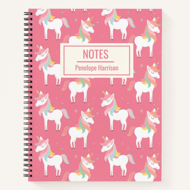 Carnet Notes personnalisées du Motif Unicorne rose mignon (Devant)