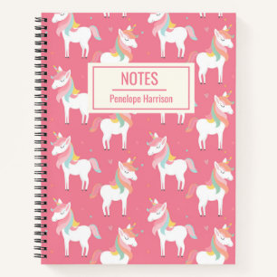 Carnet Notes Personnalisées Motif Licorne Rose Mignonne