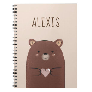 Carnet Nounours Brun Bébé Ours & Coeur Prénom Enfant Crèm