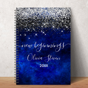 Carnet Nouveaux débuts bleu royal faux paillettes grand f