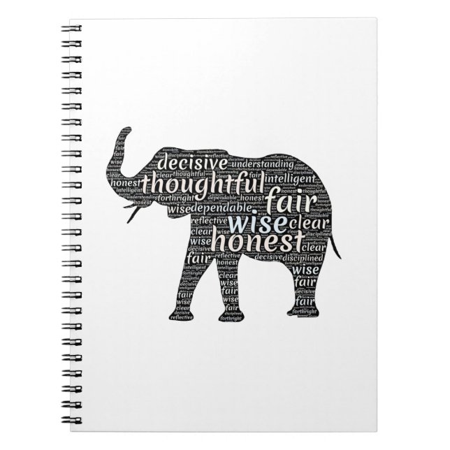 Carnet Nuage de mots sur les qualités d'un éléphant (Devant)