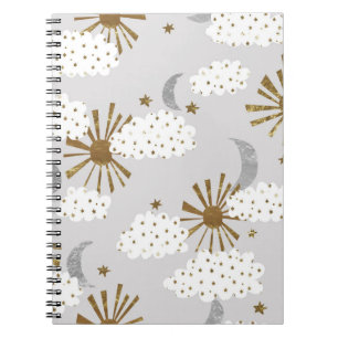 Carnet Nuages, soleil, lune, motif minimaliste.