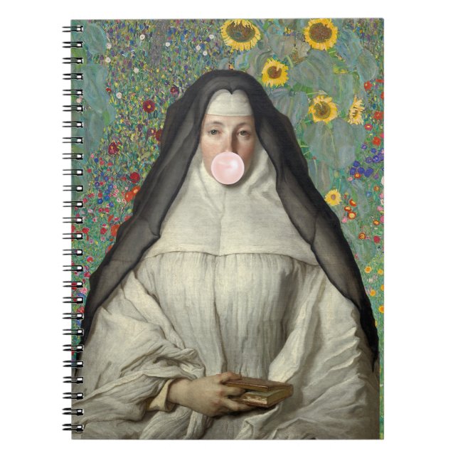 Carnet Nun souffler une gomme à bulle rose (Devant)
