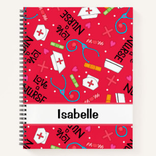Carnet Nurse Whimsy Art Médicale Nom rouge Personnalisé