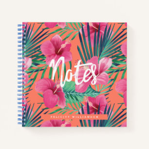Carnet Oasis tropicale Aquarelle Palm & Hibiscus Floral
