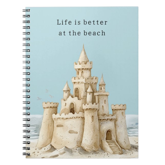 Carnet Ocean Beach Birds Blue Sky Cream Sand Castle (Devant)