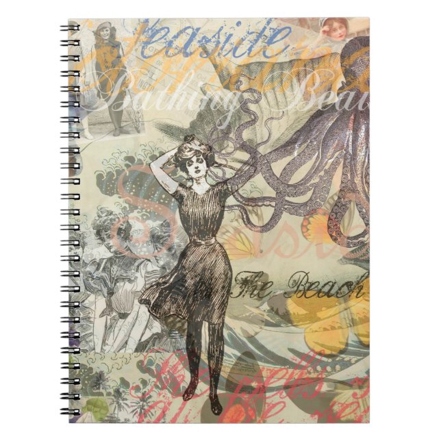 Carnet Octopus Beach Antique Côte Steampunk (Devant)