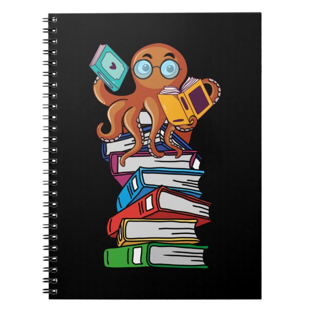 Carnet Octopus Book Reading Kraken Library Humour Reader (Devant)