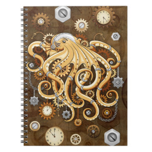 Carnet Octopus Steampunk Surreal Retro Style Machine