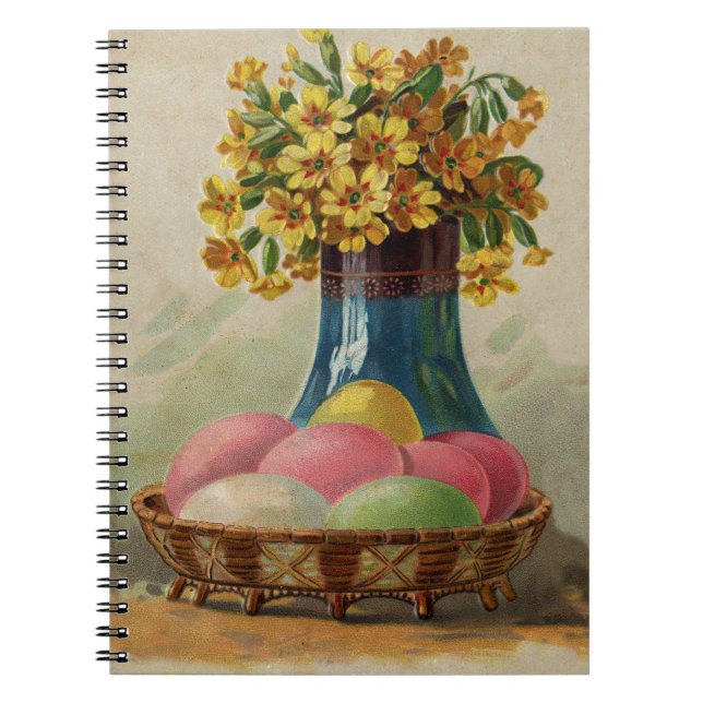 Carnet Oeufs Pâques Panier Fleurs Antique (Devant)
