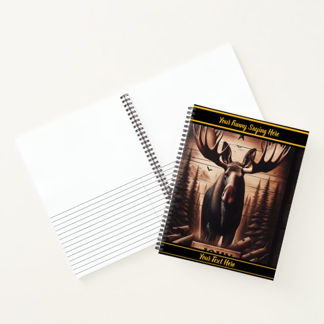 Carnet OEuvre d'orignal en bois foncé au coucher du solei (Intérieur)