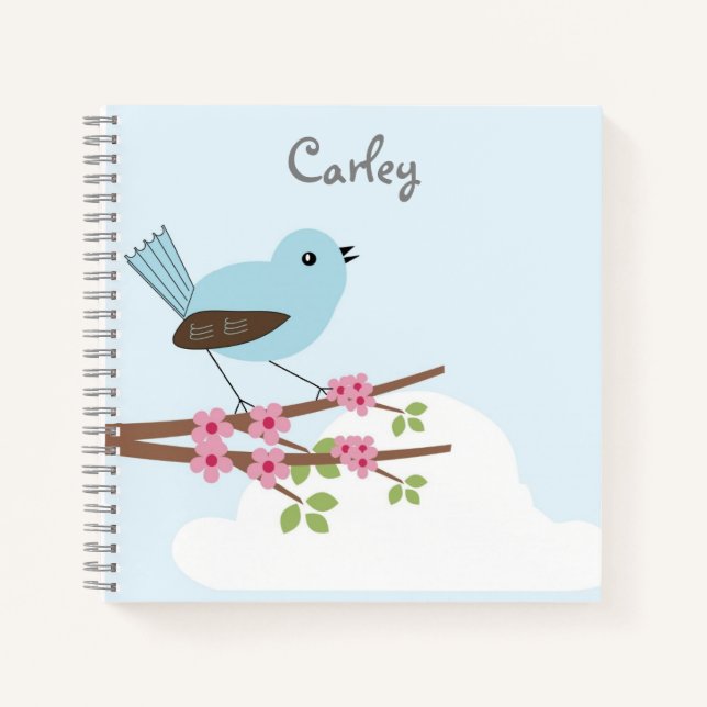 Carnet Oiseau bleu dans l'arbre en fleurs Cute personnali (Devant)