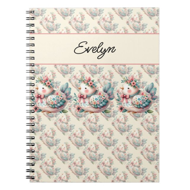 Carnet Oiseau folklorique floral au charme Pastel Boho (Devant)