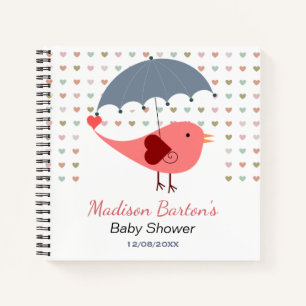 Carnet Oiseau sous parapluie Baby shower Coeurs pluviants
