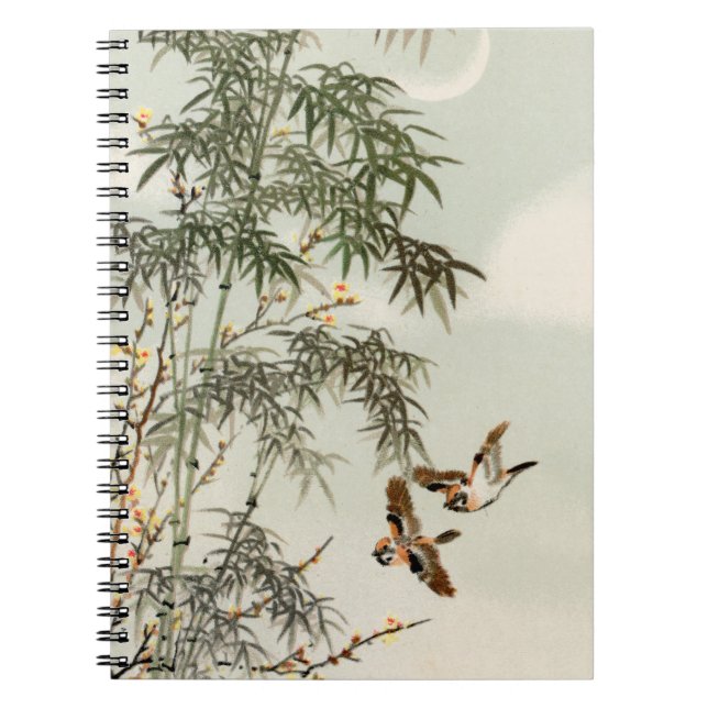 Carnet Oiseaux Bambou Asiatique Japonais Vintage (Devant)