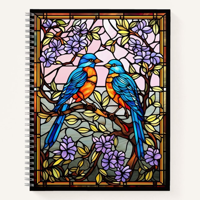 Carnet Oiseaux de verre coloré sur les branches de fleurs (Devant)