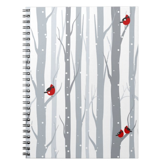 Carnet Oiseaux d'hiver : Arbres gris, Oiseaux rouges (Devant)