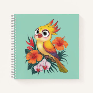 Carnet Oiseaux jaunes adorables avec fleurs