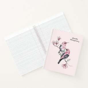 Carnet Oiseaux roses et noirs sur une branche d'arbre