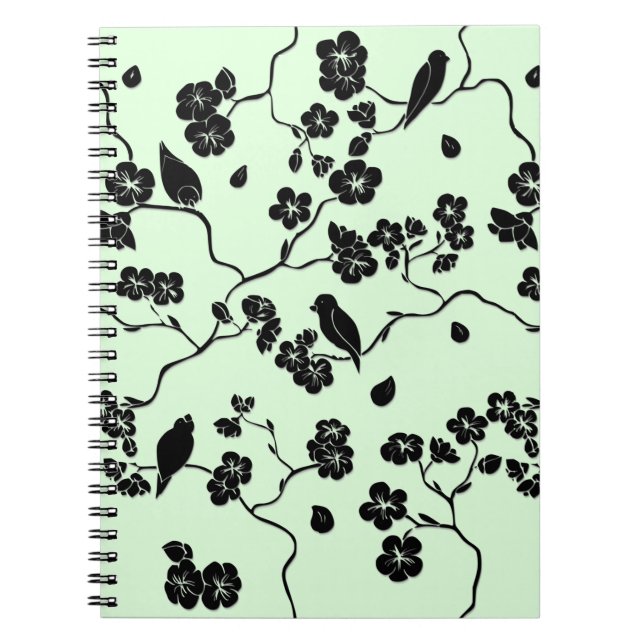 Carnet Oiseaux sur les fleurs de cerisiers Noir sur le ve (Devant)