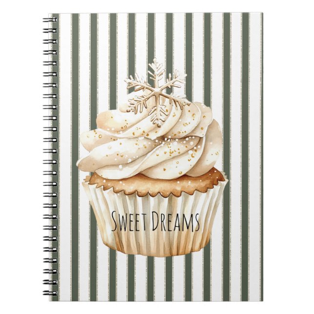 Carnet Olive Cream Stripes Snowflake Cupcake Christmas (Devant)