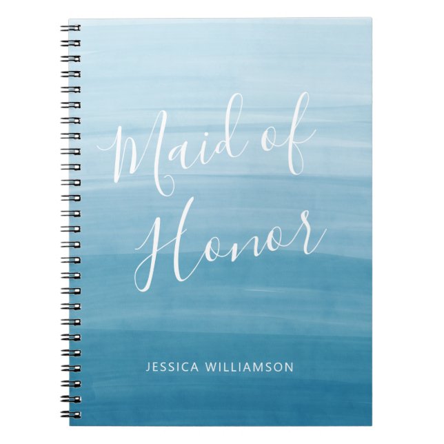 Carnet Ombre Gradient Dip Dye Ocean Blue Maid of Honor (Devant)