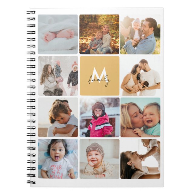 Carnet Onze Collage Photo Simple Famille Monogramme (Devant)