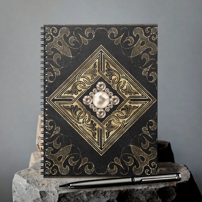 Carnet Opulence ornée | Flouris à bijoux noir et or (Créateur téléchargé)