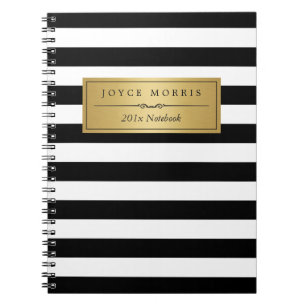 Carnet Or classique et rayures blanches noires élégantes