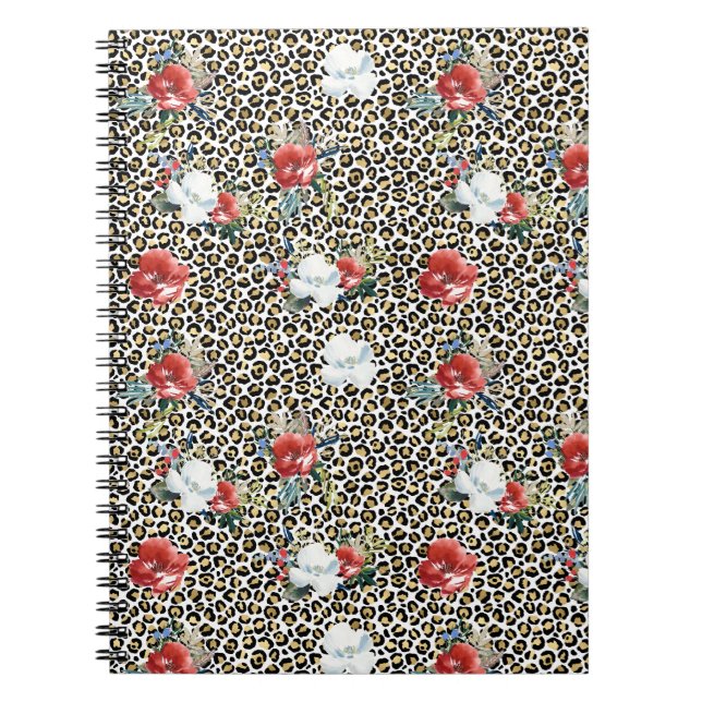 Carnet Or Empreinte de léopard Rouge Blanc Floral (Devant)