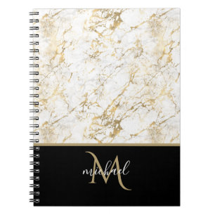 Carnet Or & Marbre blanc avec Monogramme noir Luxe