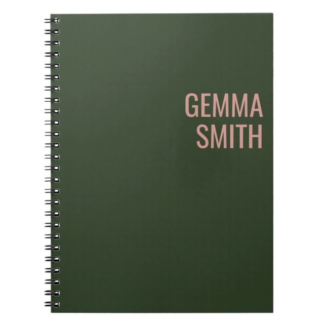 Carnet or rose et monogramme personnalisé par vert (Devant)