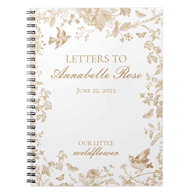 Carnet Or Toile De Jouy Fleurs Lettres à la Fille d'anniv (Devant)
