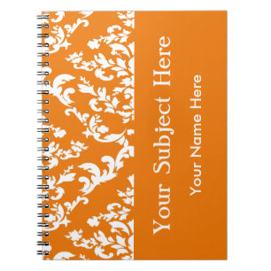 Carnet Orange Bold Mod Damassé avec texte personnalisé