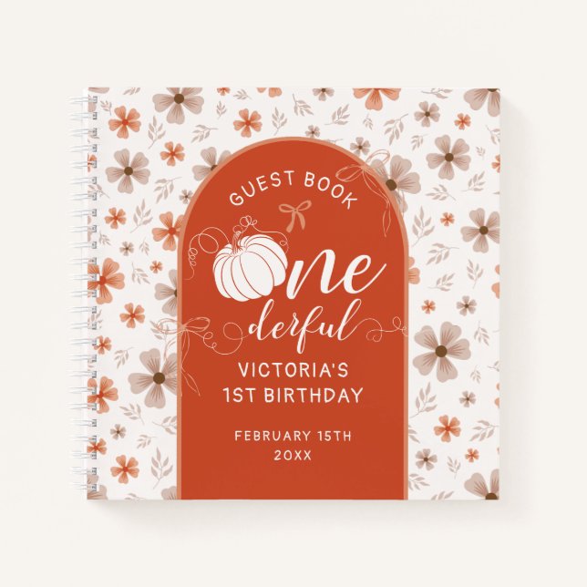 CARNET ORANGE BOW & ARCH FALL PUMPKIN FLOWERS BIRTHDAY (Devant)