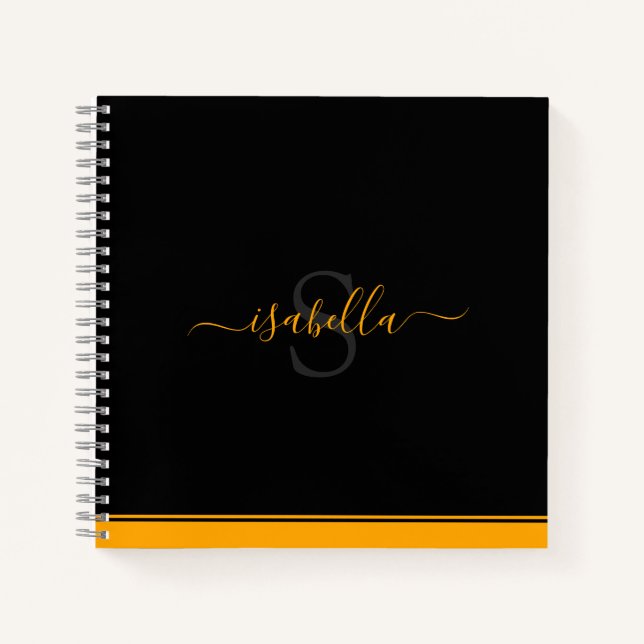 Carnet Orange de script initial monogramme (Devant)