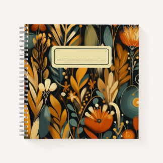 Carnet Orange Fleur sauvage & Oiseaux d'or dans la folk m