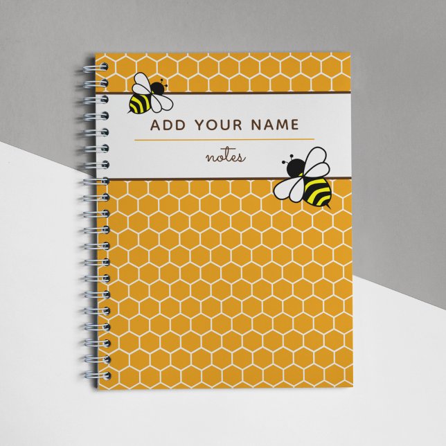 Carnet Orange Honeycomb Motif abeilles Nom Monogramme (Créateur téléchargé)