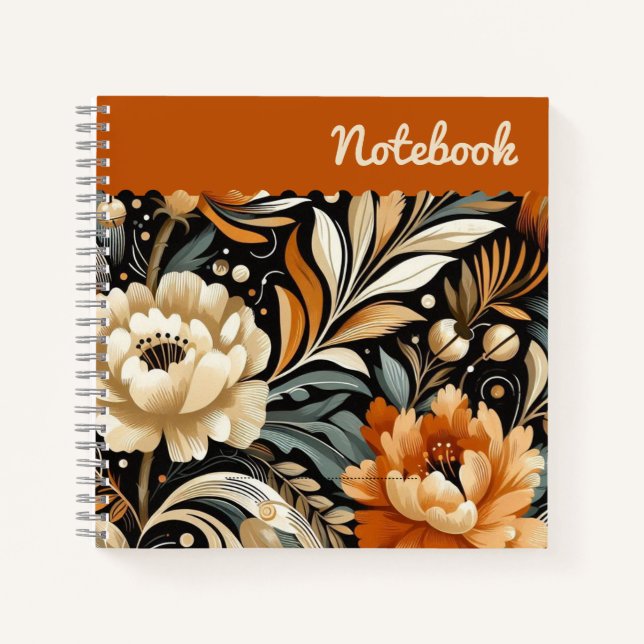 Carnet Orange Peonies & cloches - Art Grunge Expressif (Devant)