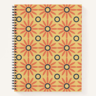 Carnet Orange rétro et noir mou Abstrait motif floral