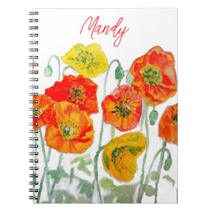 Carnet Orange rouge Motif à fleurs