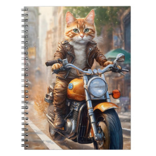 Carnet Orange Tabby Cat Out pour une balade en moto