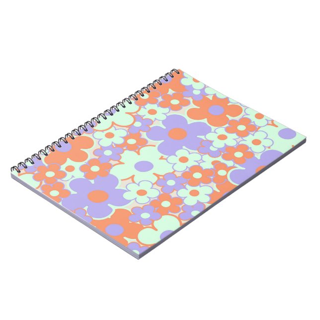 Carnet Orange violet bleu rétro Y2K les années 70 Fleur M (Côté gauche)