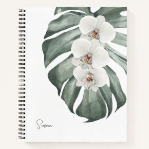 Carnet Orchidées blanches Flore tropicale avec votre nom