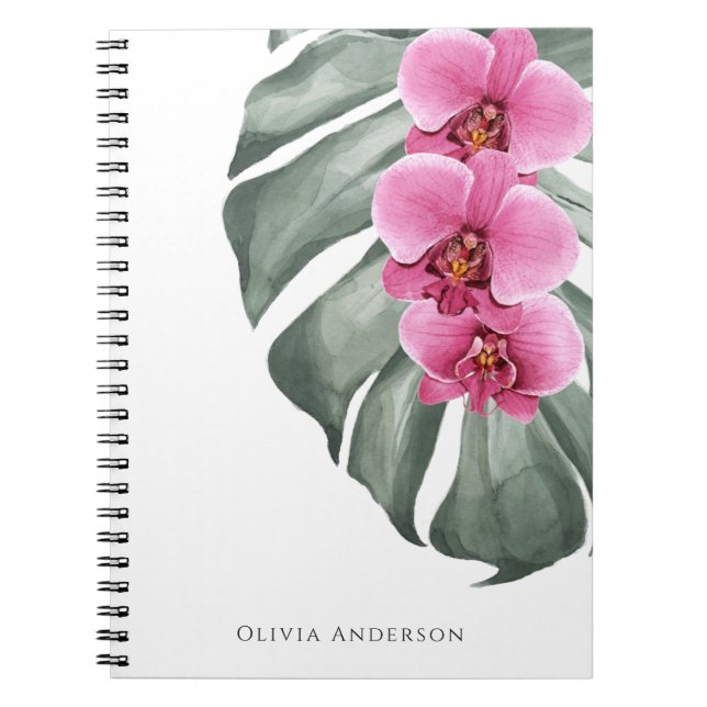 Carnet Orchidées roses chaudes Aquarelle tropicale Floral (Devant)