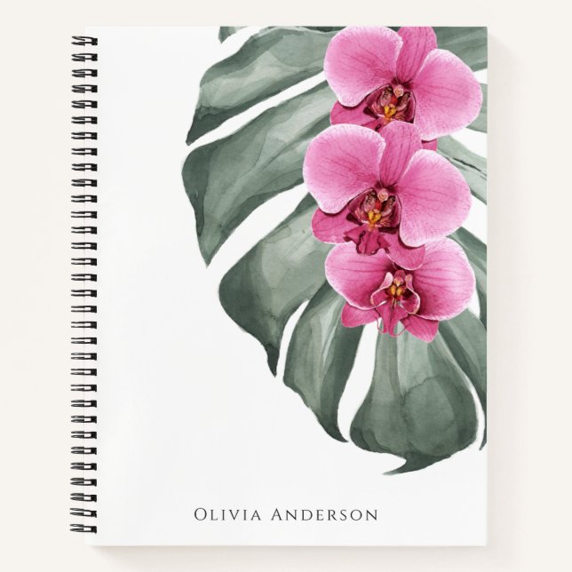 Carnet Orchidées roses chaudes Aquarelle tropicale Floral (Devant)