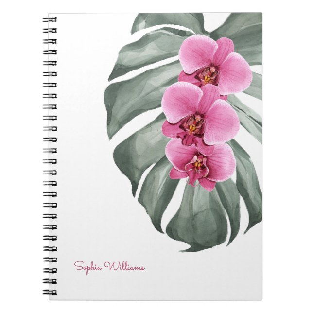 Carnet Orchidées roses chaudes Flore tropicale avec votre (Devant)