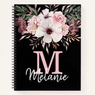 Carnet Ordinateur portable Floral Vierge rose Monogramme 