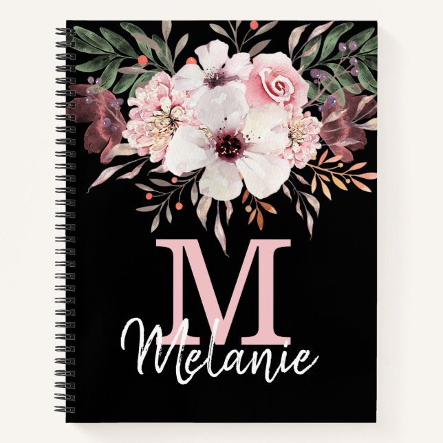 Carnet Ordinateur portable Floral Vierge rose Monogramme  (Devant)